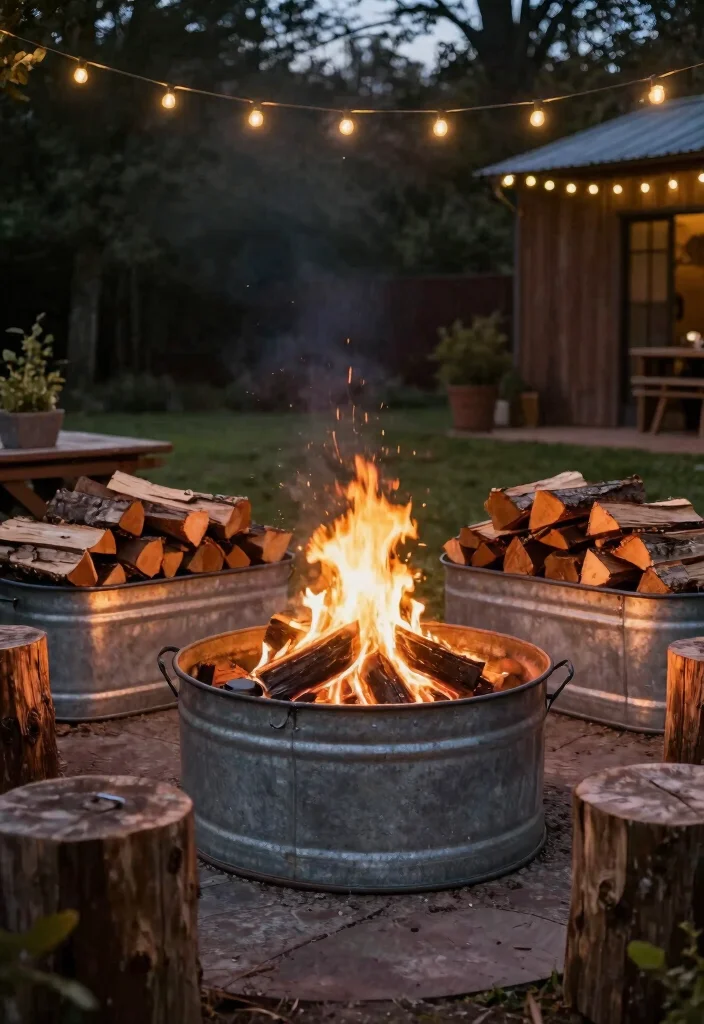18 Galvanized Tub Planter Ideas With Vintage Farmhouse Style - 8. Cozy Fire Pit Surround 1