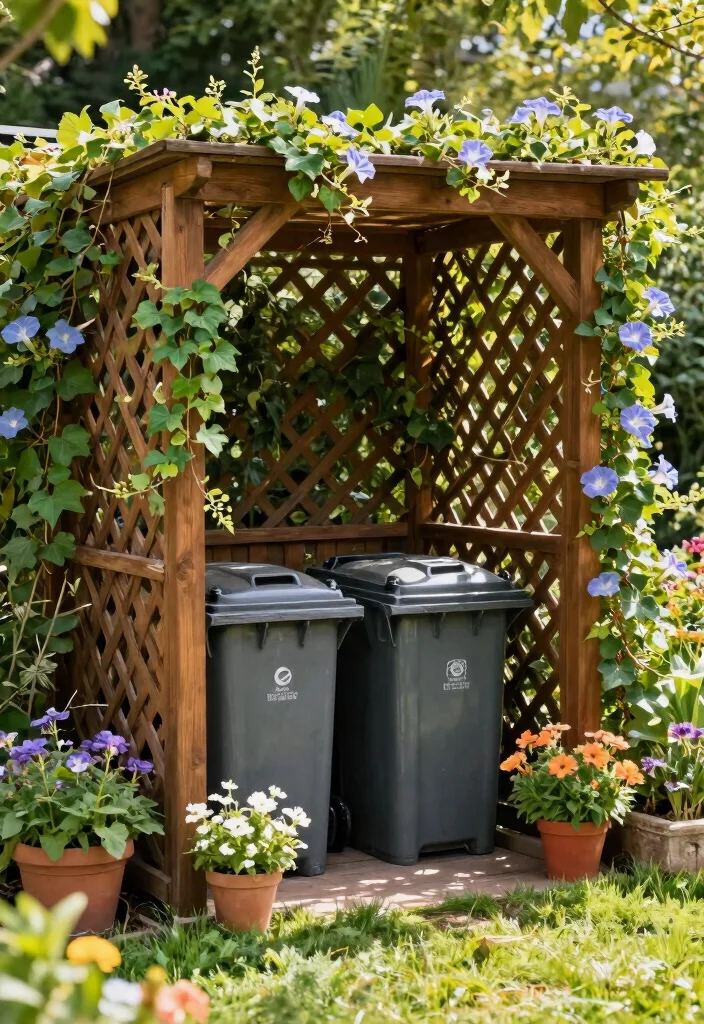 18 Garbage Can Storage Outdoor Ideas That Hide the Mess - 1. Wooden Lattice Enclosures 1