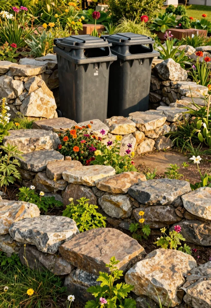 18 Garbage Can Storage Outdoor Ideas That Hide the Mess - 16. Natural Stone Barriers 1