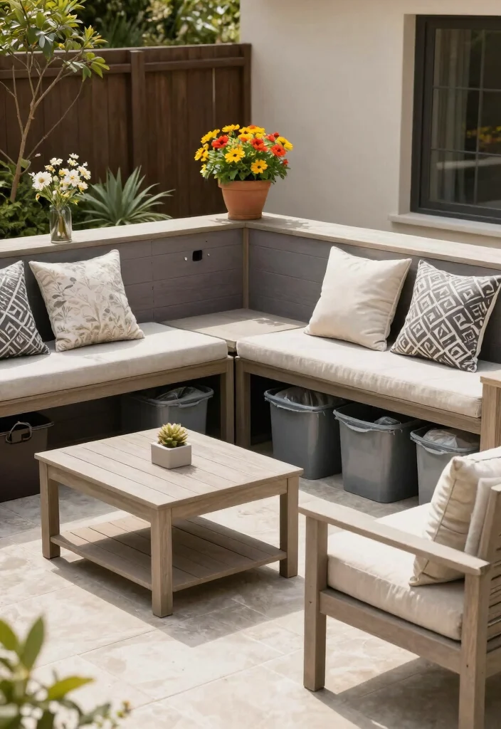 18 Garbage Can Storage Outdoor Ideas That Hide the Mess - 8. Garden Furniture with Built-in Storage 1