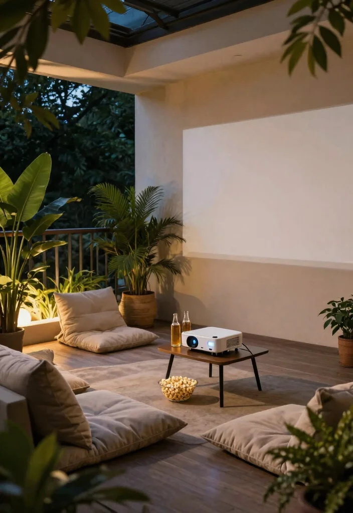 18 Large Balcony Decor Ideas That Transform Your Space - 12. Outdoor Movie Setup 1