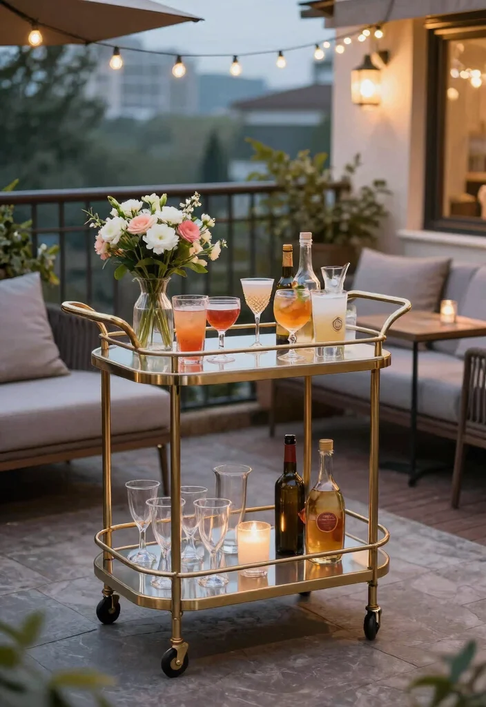 18 Large Balcony Decor Ideas That Transform Your Space - 8. Stylish Bar Cart 1
