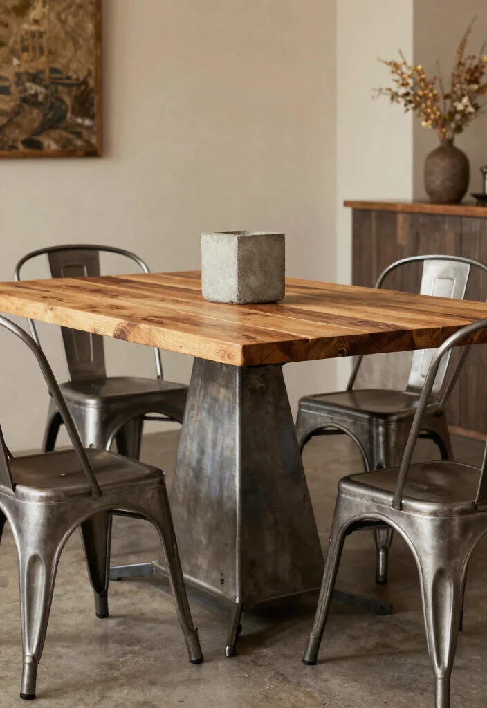 18 Modern Farmhouse Dining Table Ideas With Timeless Style - 10. Industrial Chic Meets Farmhouse 1