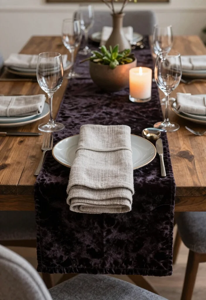 18 Modern Farmhouse Dining Table Ideas With Timeless Style - 16. Touch of Luxury with Textiles 1