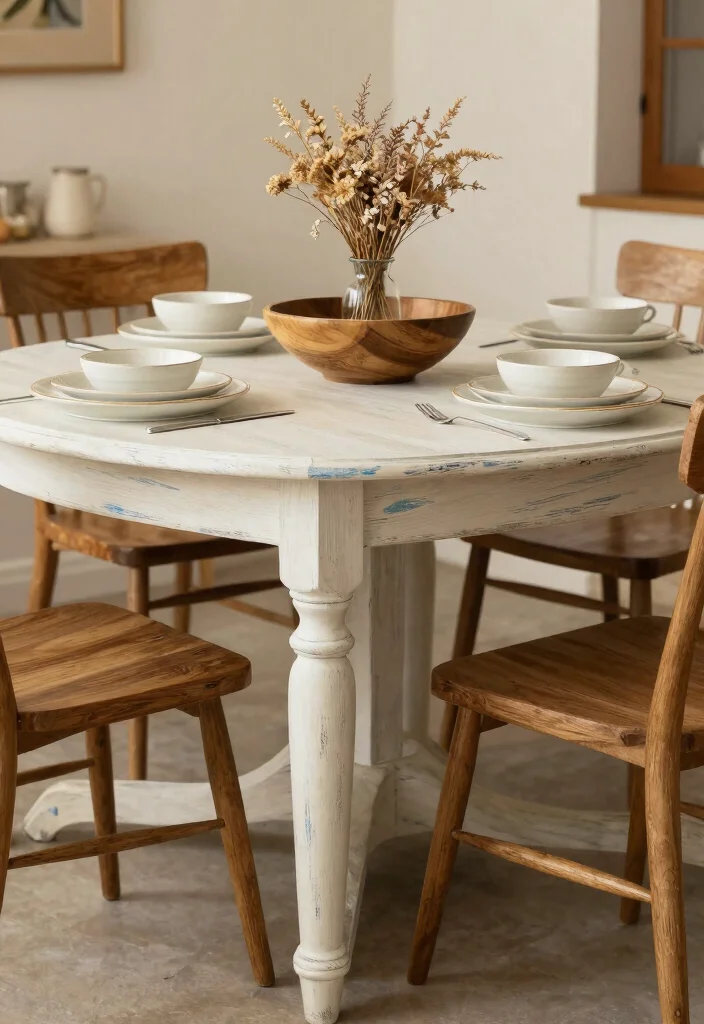 18 Modern Farmhouse Dining Table Ideas With Timeless Style - 2. Distressed Finishes for Character 1