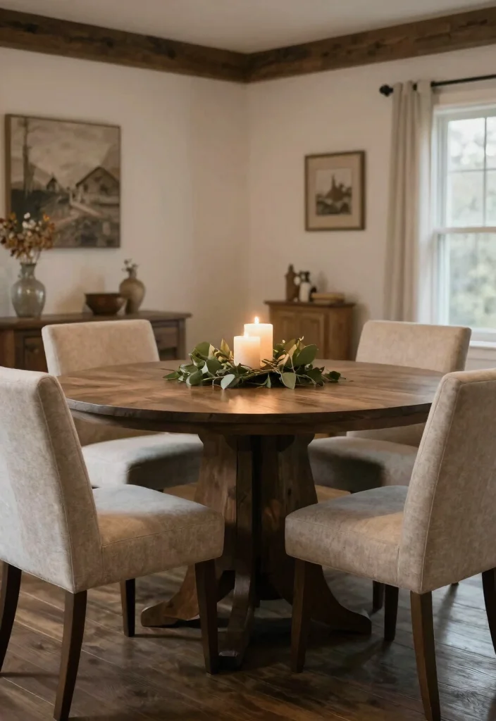 18 Modern Farmhouse Dining Table Ideas With Timeless Style - 7. Round Dining Tables for Intimacy 1
