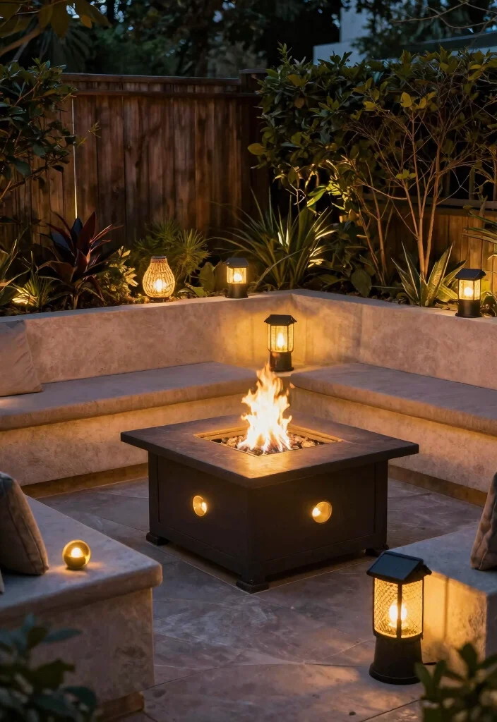 18 Outdoor Fire Pit Area Ideas That Feel Like a Retreat - 13. Fire Pit with Solar-Powered Lights 1