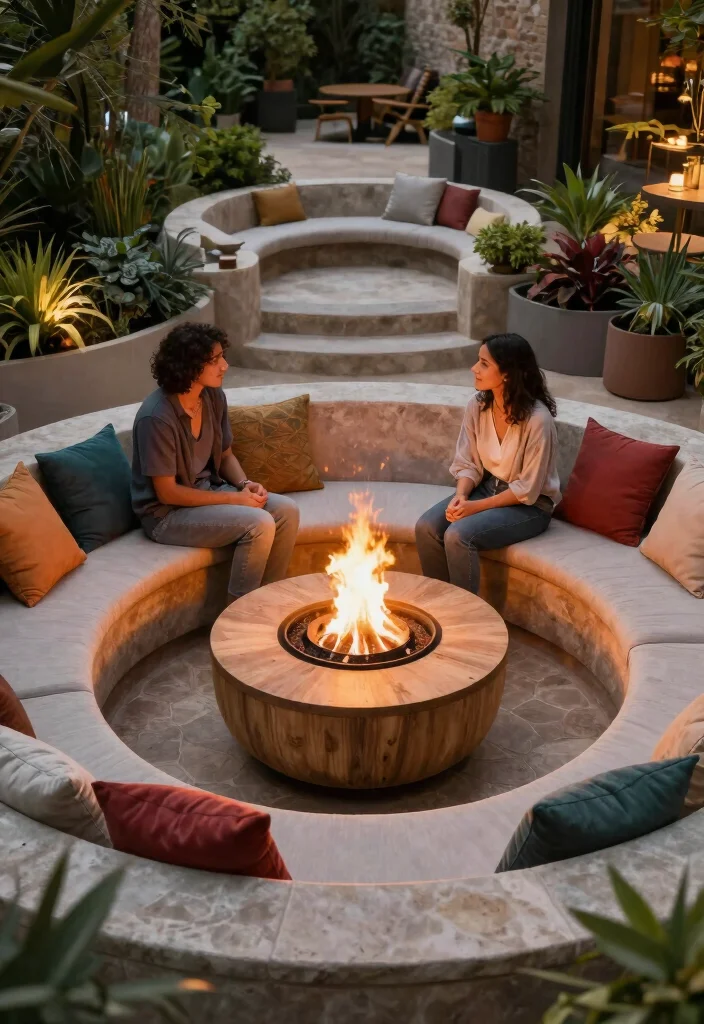 18 Outdoor Fire Pit Area Ideas That Feel Like a Retreat - 16. Circular Fire Pit with Interlocking Seating 1