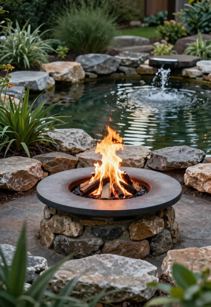 18 Outdoor Fire Pit Area Ideas That Feel Like a Retreat - 17. Fire Pit with a Water Feature 1