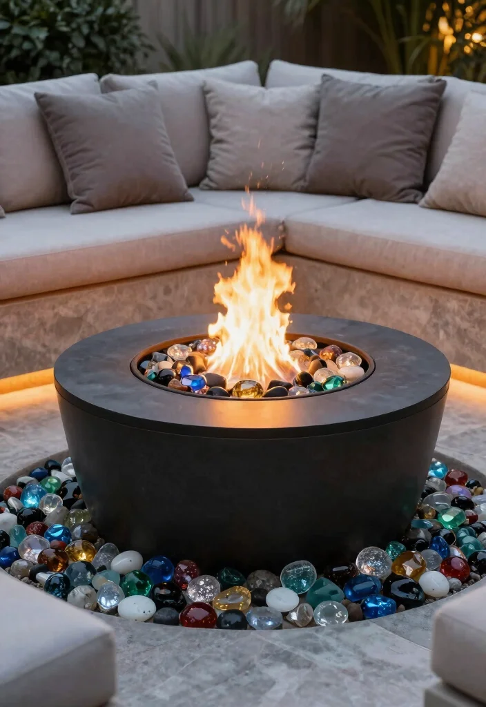 18 Outdoor Fire Pit Area Ideas That Feel Like a Retreat - 18. Fire Pit with Recycled Glass Touches 1