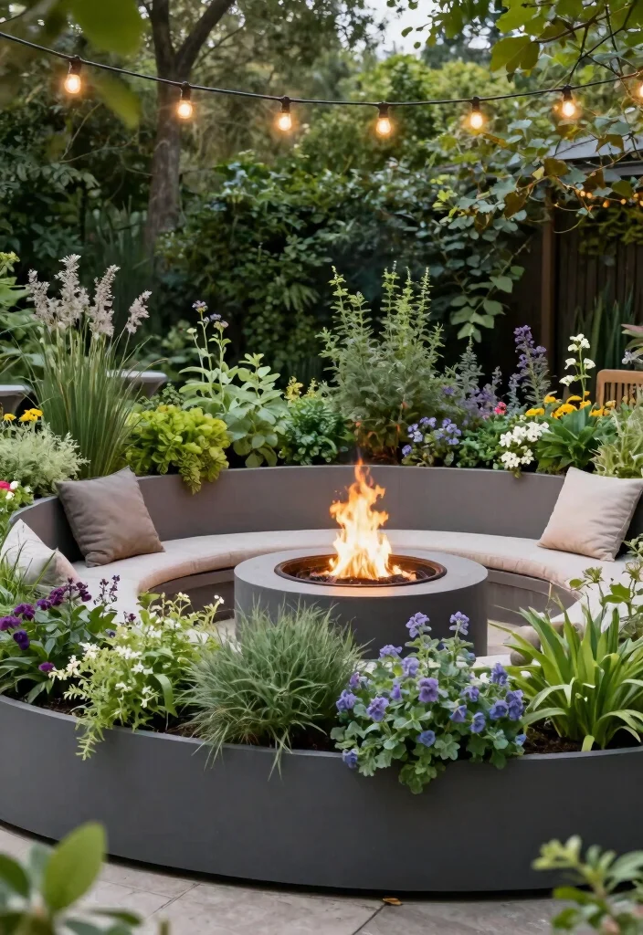 18 Outdoor Fire Pit Area Ideas That Feel Like a Retreat - 5. Raised Fire Pit with Surrounding Planters 1