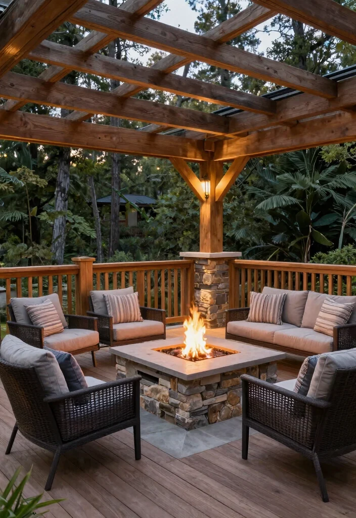 18 Outdoor Fire Pit Area Ideas That Feel Like a Retreat - 9. Elevated Deck Fire Pit with Natural Elements 1