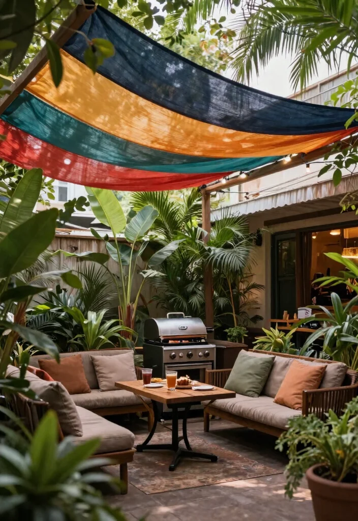 18 Patio BBQ Area Ideas That Are Perfect for Entertaining - 9. Outdoor Fabric Canopies 1