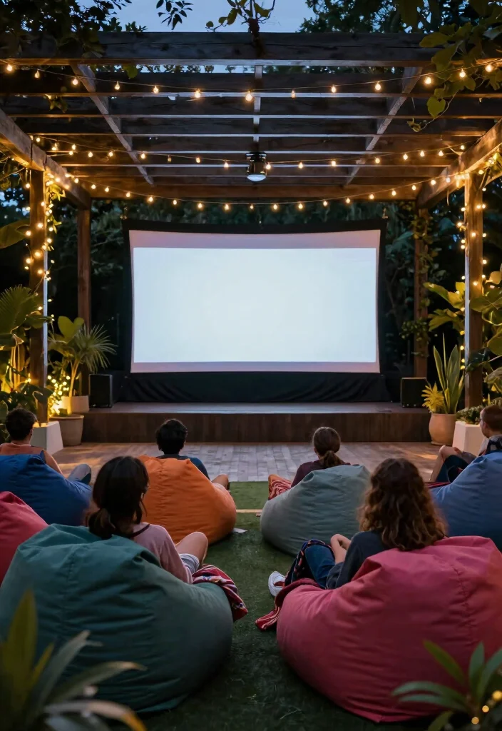 18 Pergola Patio Attached to House Ideas With Seamless Design - 11. Playful Outdoor Theater 1