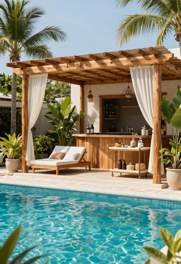 18 Pergola Patio Attached to House Ideas With Seamless Design - 12. Inviting Poolside Pergola 1