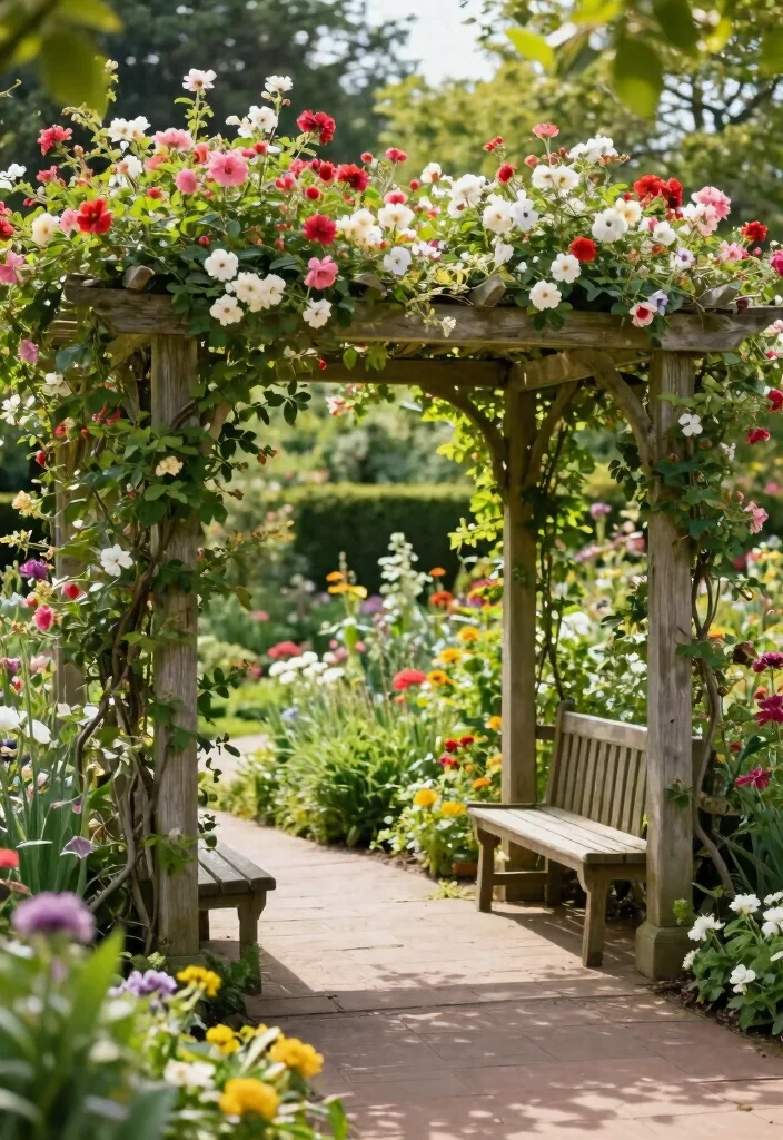 18 Pergola Patio Attached to House Ideas With Seamless Design - 13. Charming Garden Pergola 1