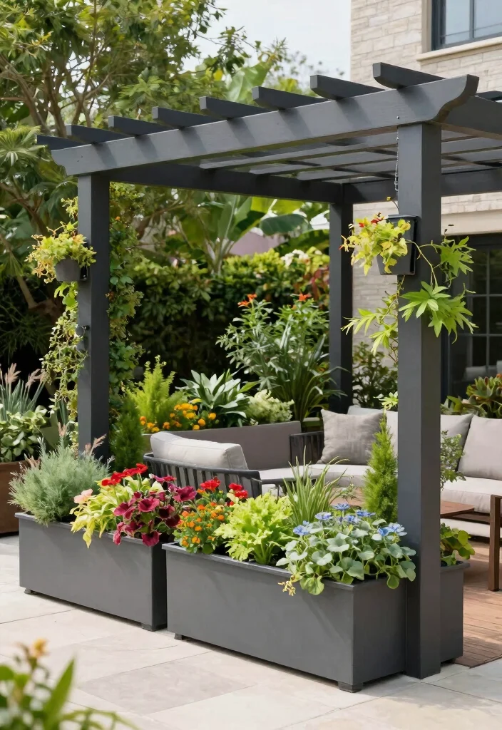 18 Pergola Patio Attached to House Ideas With Seamless Design - 14. Pergola with Built-In Planters 1