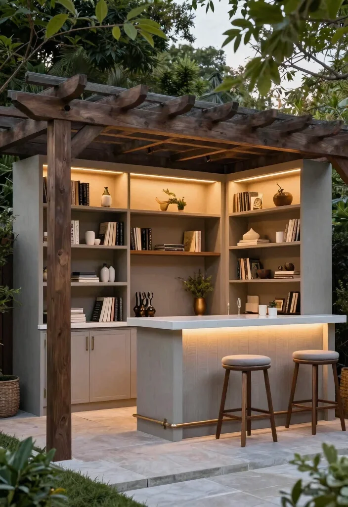 18 Pergola Patio Attached to House Ideas With Seamless Design - 16. Custom Built-Ins 1