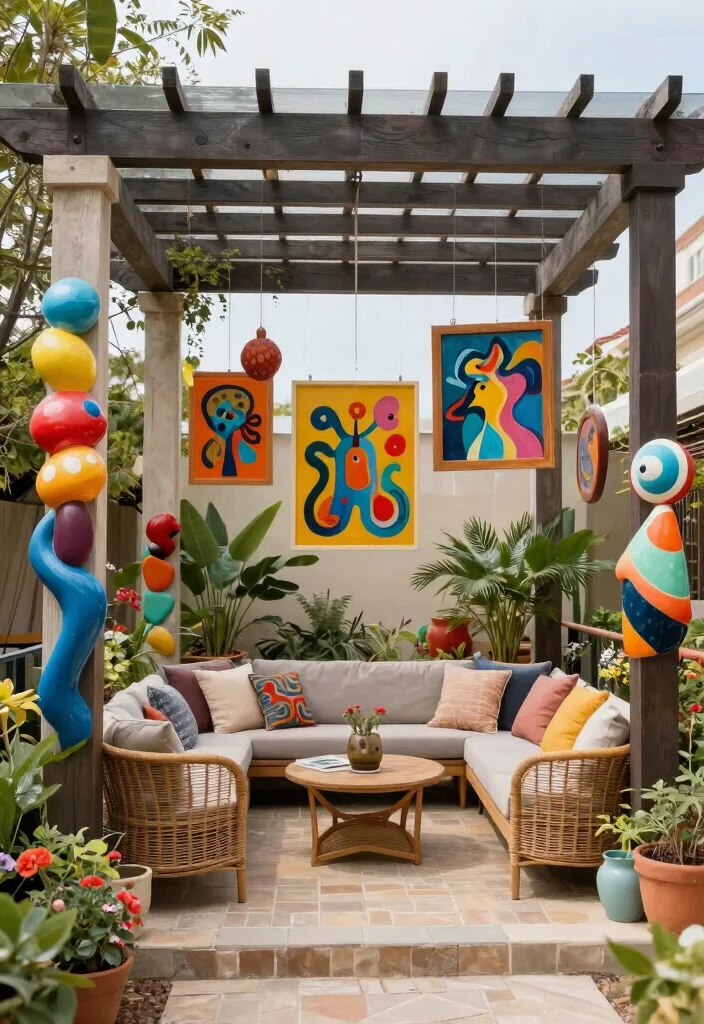 18 Pergola Patio Attached to House Ideas With Seamless Design - 17. Artistic Installation 1