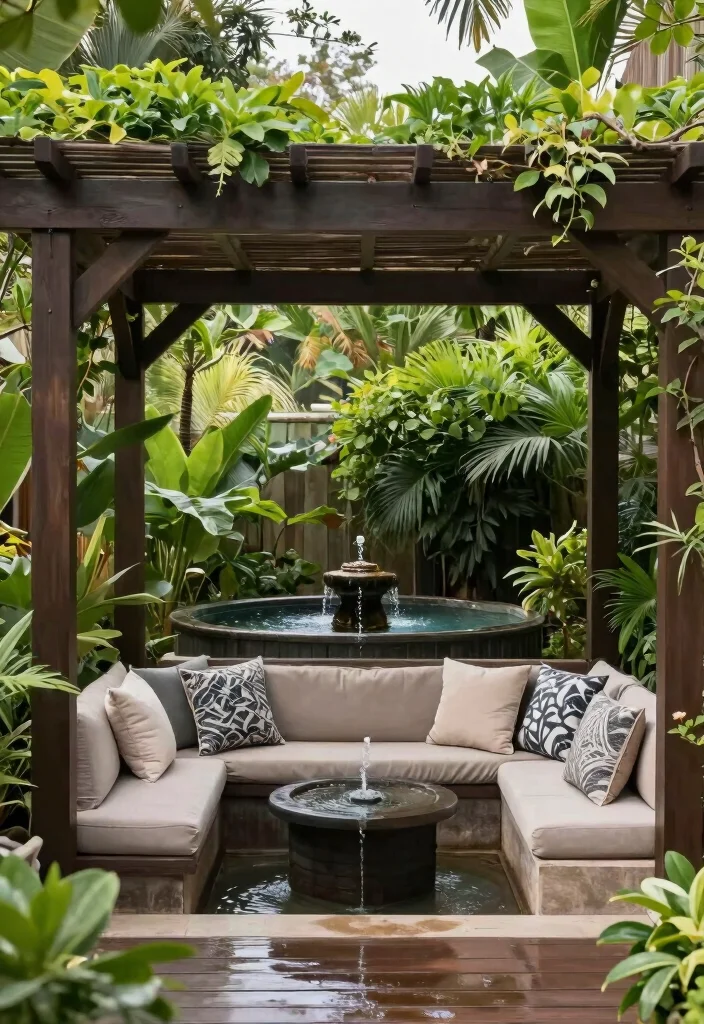 18 Pergola on Deck Ideas That Upgrade Your Space - 13. Pergola with a Water Feature 1