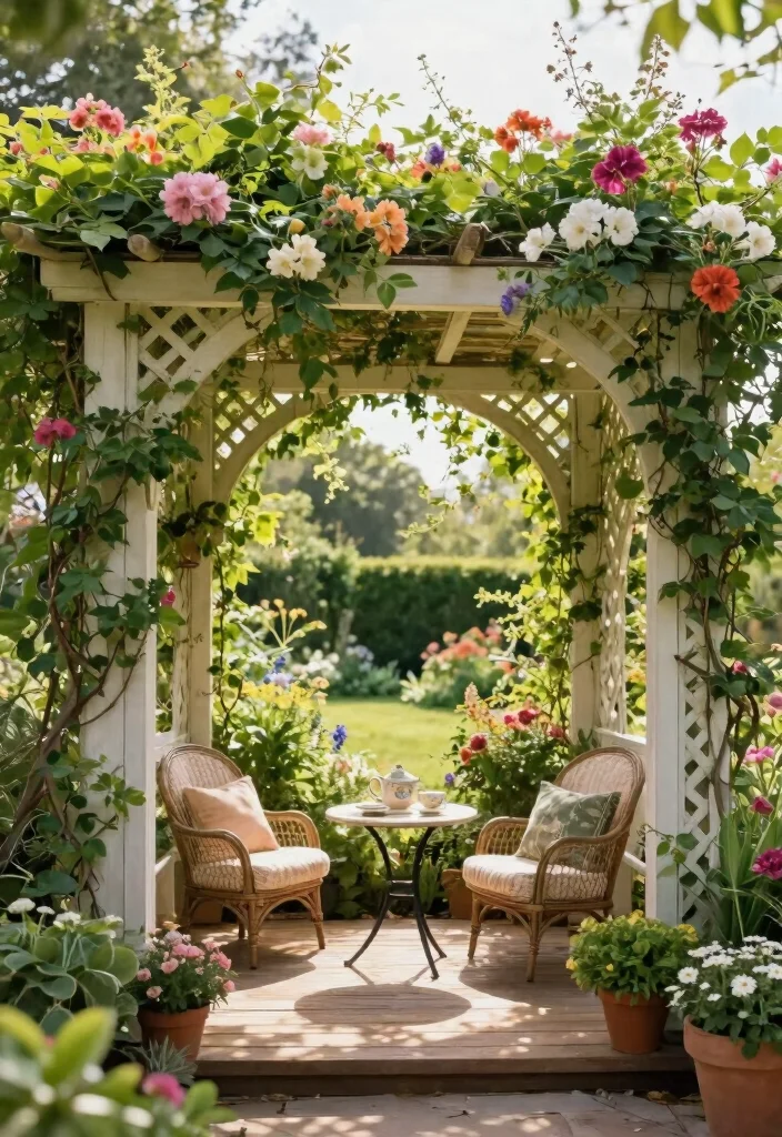18 Pergola on Deck Ideas That Upgrade Your Space - 2. Lattice Pergola with Climbing Vines 1