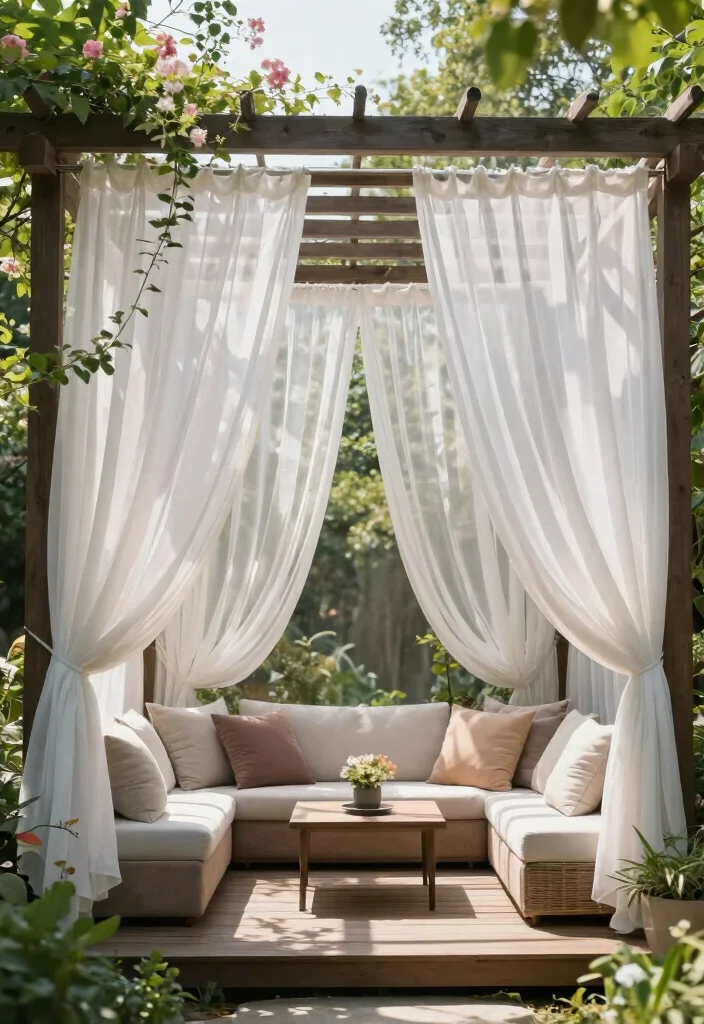 18 Pergola on Deck Ideas That Upgrade Your Space - 5. Pergola with Curtains 1