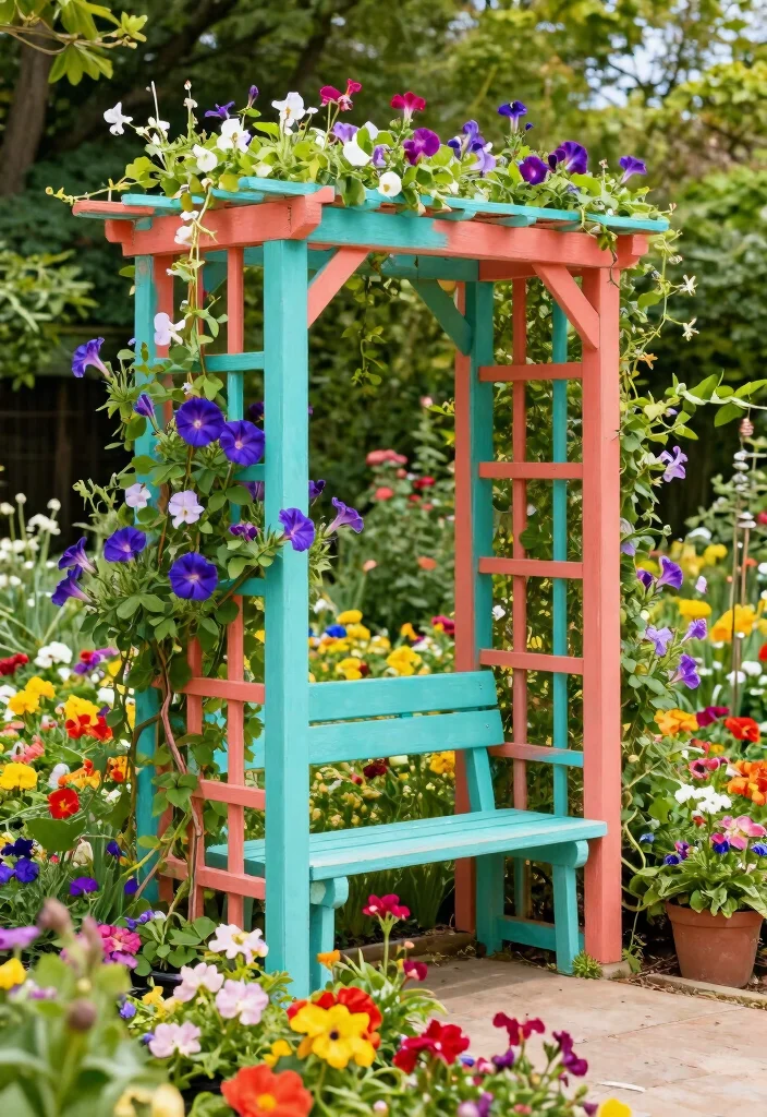18 Trellis on Fence Ideas With Climbing Beauty - 10. Colorful Painted Trellis 1