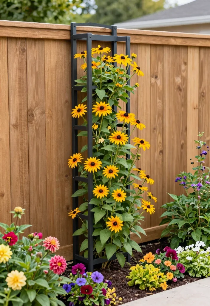 18 Trellis on Fence Ideas With Climbing Beauty - 16. Vertical Rail Trellis 1