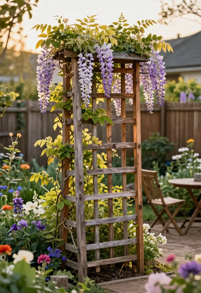 18 Trellis on Fence Ideas With Climbing Beauty - 2. Rustic Wood Trellis 1