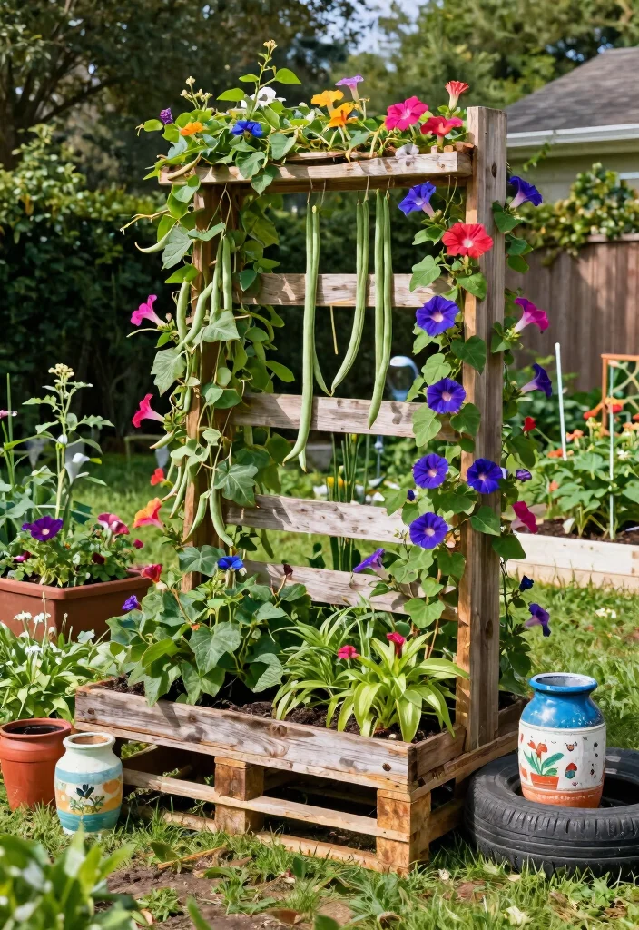 18 Trellis on Fence Ideas With Climbing Beauty - 6. DIY Trellis from Recycled Materials 1