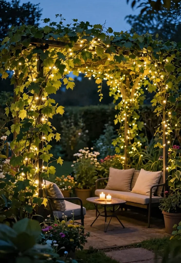 18 Trellis on Fence Ideas With Climbing Beauty - 9. Trellis with Twinkling Fairy Lights 1
