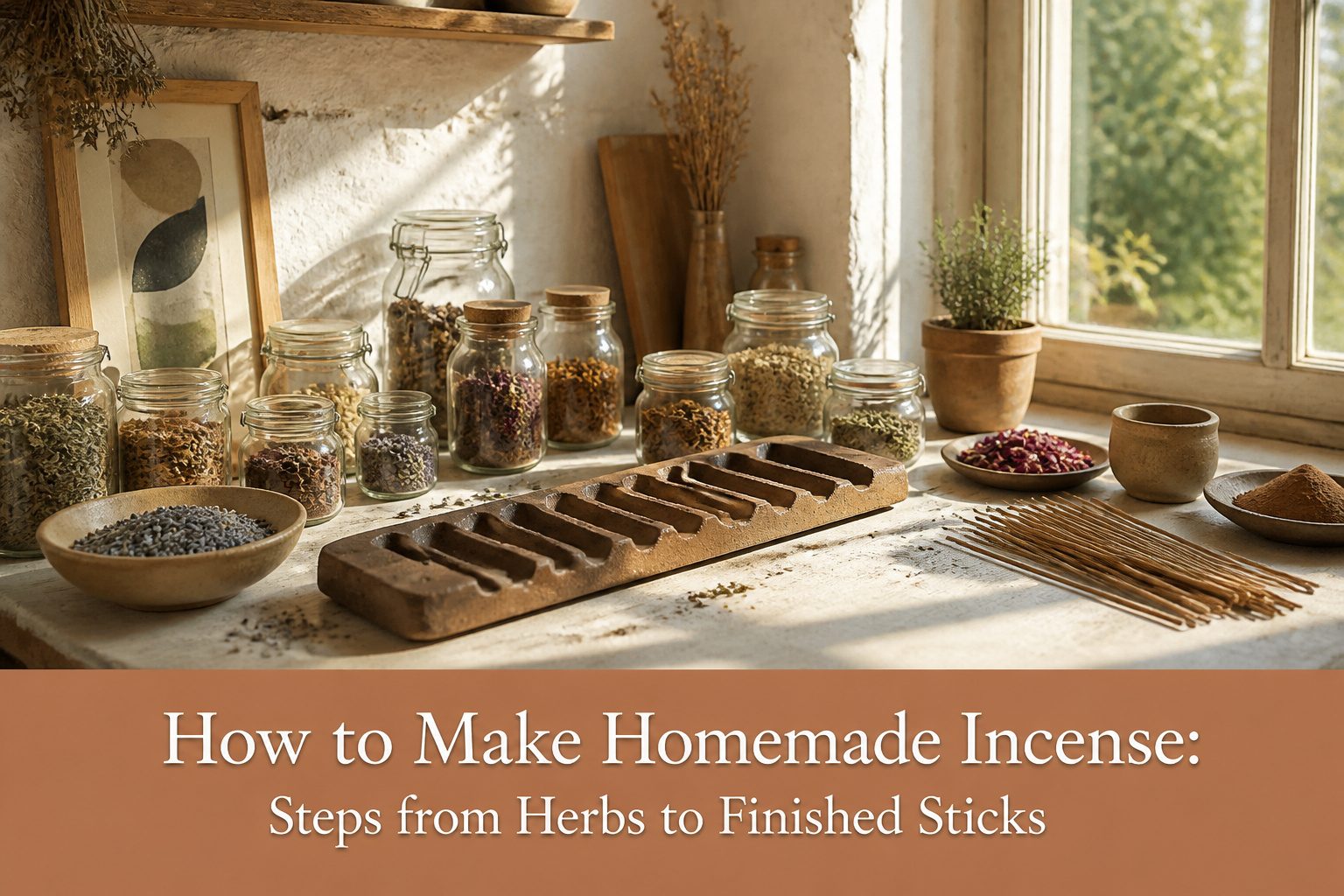 Dried lavender, sage, and rosemary with frankincense and myrrh.